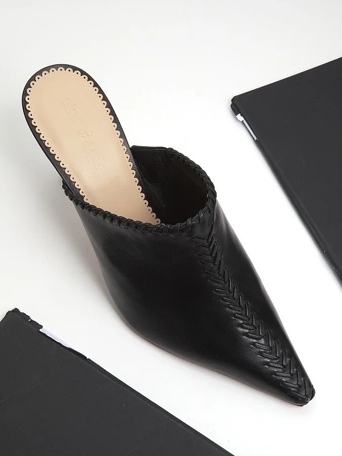 Women's Susan 85MM Whipstitched Leather Mules - Black - Size 7 - Image 4