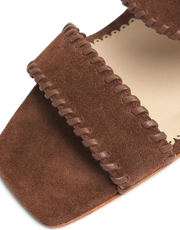 Women's Sutton 70MM Suede Whipstitch Sandals - Black Brown Sugar - Size 5 - Image 11