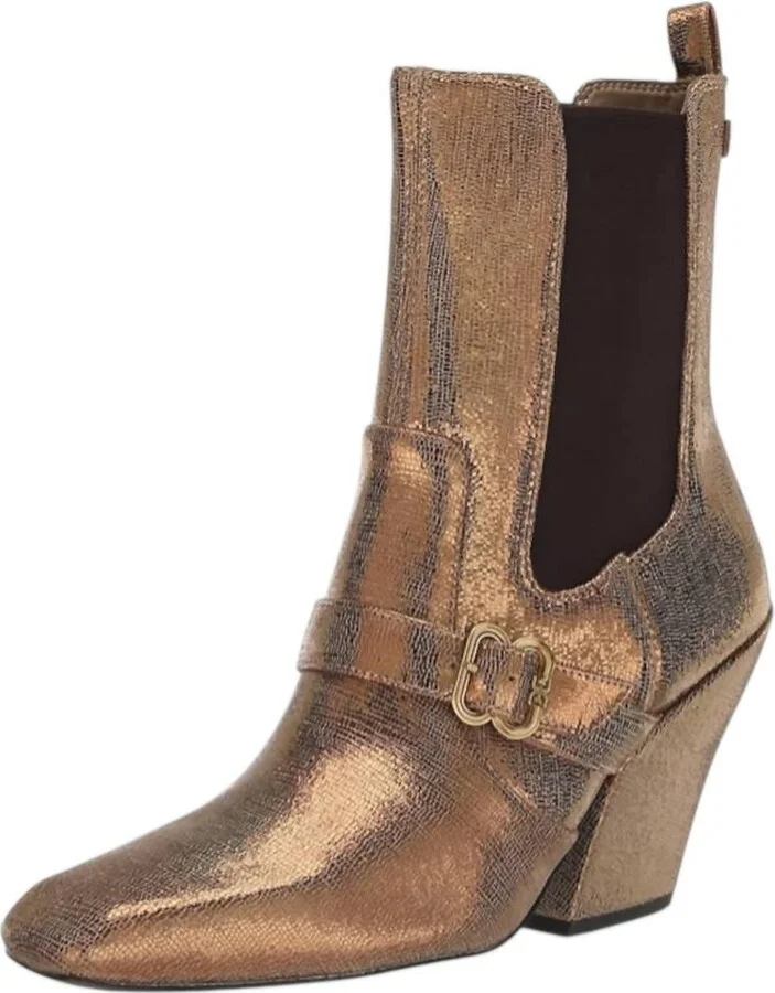Women's Suzette Buckle Western Ankle Bootie In Deep Gold