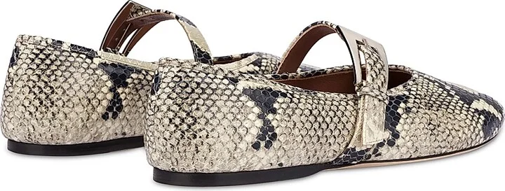 Women's Sveva Python-Print Leather Ballet Flats - Naturale - Size 6.5 - Image 3