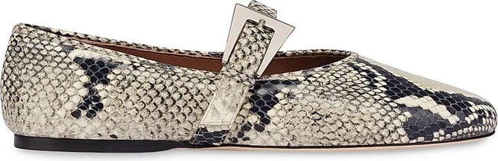 Women's Sveva Python-Print Leather Ballet Flats - Naturale - Size 6.5