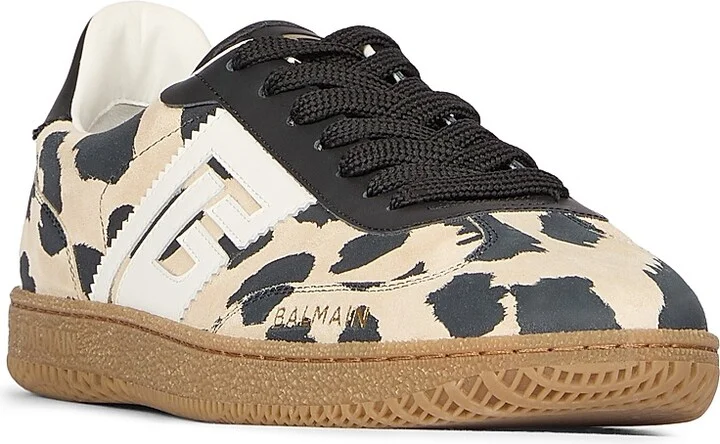 Women's Swan Leopard-Print Leather Sneakers - Beige Noir - Size 10 - Image 2