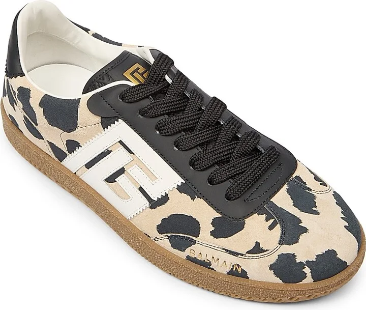 Women's Swan Leopard-Print Leather Sneakers - Beige Noir - Size 10 - Image 5