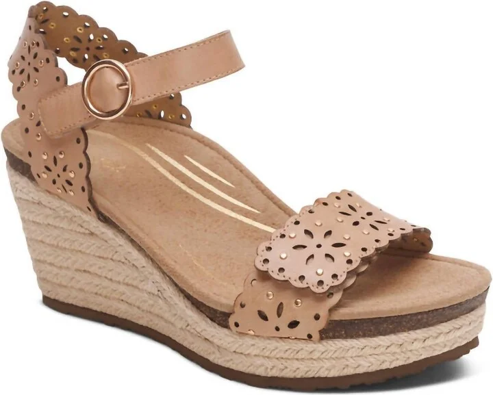 Women's Sydney Quarter Strap Espadrille Wedge In Sand Cutout