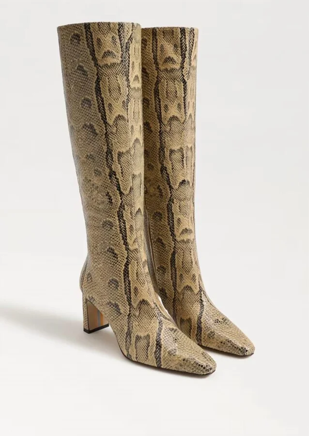 Women's Sylvia Knee High Boots In Tan Python Embossed Leather