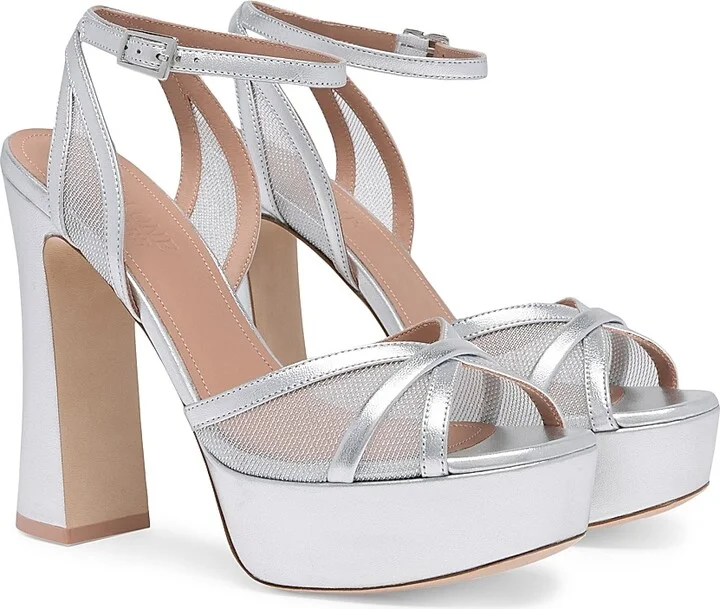 Women's Sylvie 125MM Metallic Leather & Mesh Platform Sandals - Silver - Size 10 - Image 2