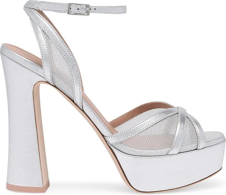 Women's Sylvie 125MM Metallic Leather & Mesh Platform Sandals - Silver - Size 10
