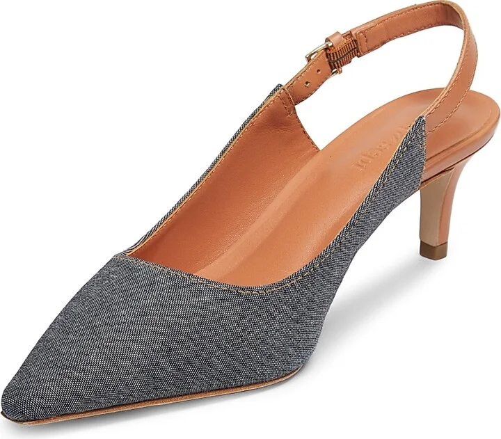 Women's Sylvie 60MM Denim Slingback Pumps - Light Indigo Saddle - Size 5 - Image 2