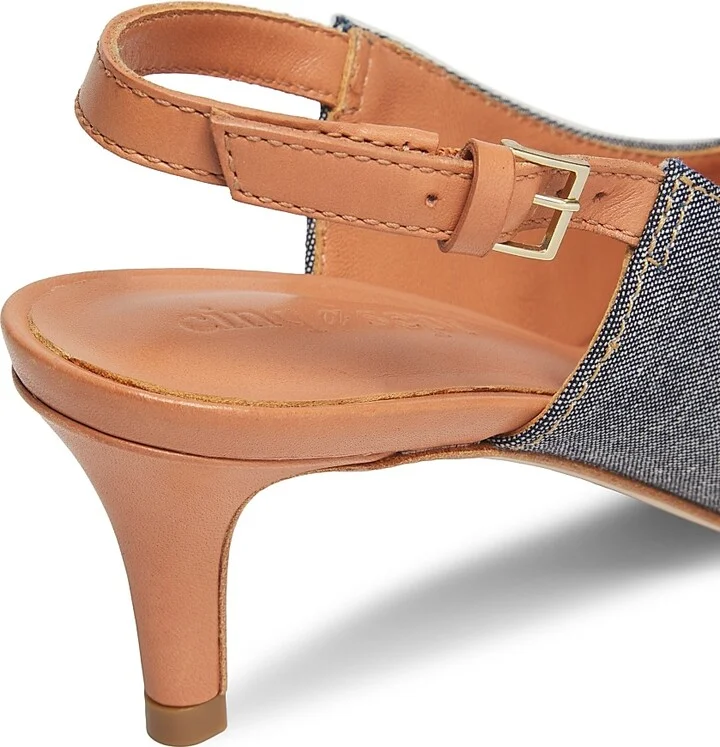 Women's Sylvie 60MM Denim Slingback Pumps - Light Indigo Saddle - Size 5 - Image 5
