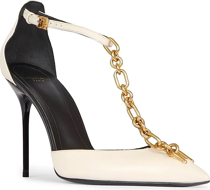 Women's Sync 95MM Chain-Link & Leather T-Strap Pumps - Ivoire - Size 9 - Image 2