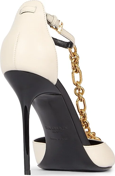 Women's Sync 95MM Chain-Link & Leather T-Strap Pumps - Ivoire - Size 9 - Image 3