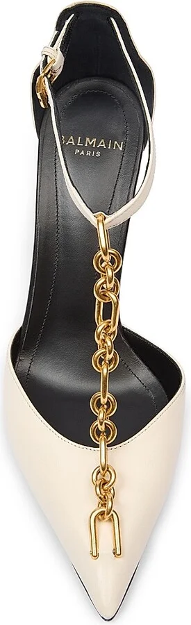 Women's Sync 95MM Chain-Link & Leather T-Strap Pumps - Ivoire - Size 9 - Image 4