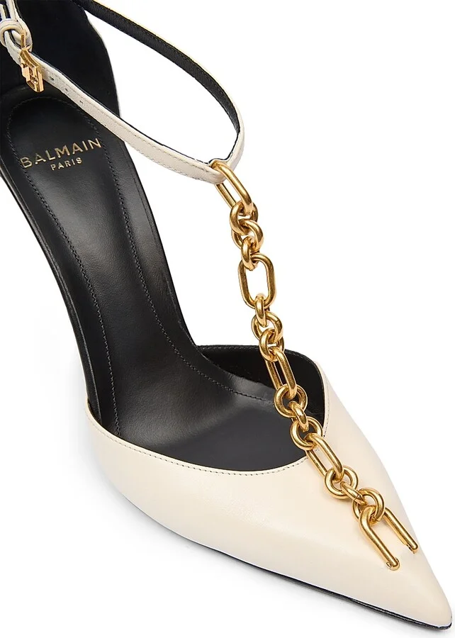 Women's Sync 95MM Chain-Link & Leather T-Strap Pumps - Ivoire - Size 9 - Image 5