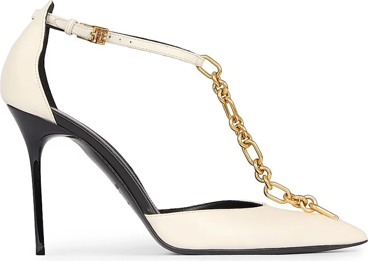 Women's Sync 95MM Chain-Link & Leather T-Strap Pumps - Ivoire - Size 9