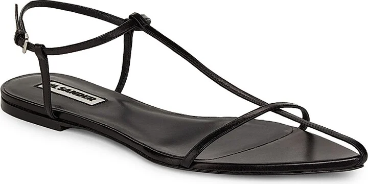 Women's T-Strap Leather Sandals - Black - Size 7 - Image 2
