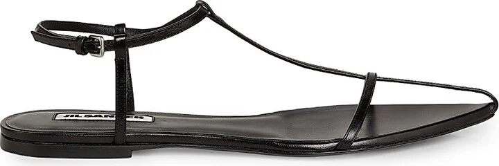 Women's T-Strap Leather Sandals - Black - Size 7