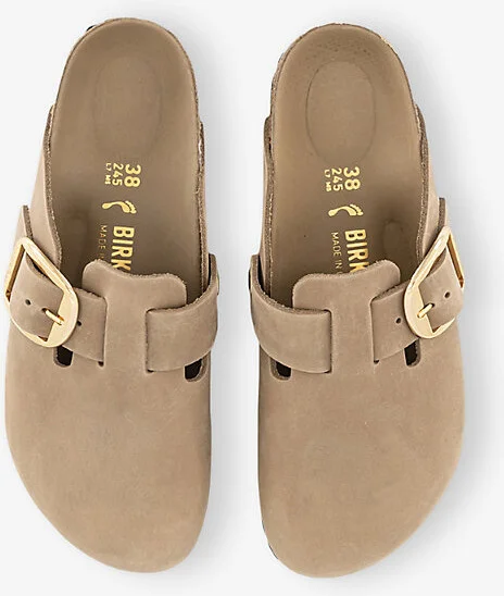 Womens Tabacco Brown Oiled Leat Boston Big Buckle Suede Clogs Eur 38/5 Uk Women - Image 2