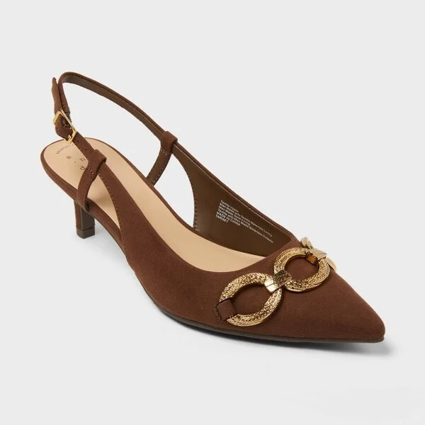 Women's Tabitha Oversized Chain Sling Back Heels with Memory Foam Insole - A New Day™ : Pointed Toe, Louis Heel, Buckle Closure