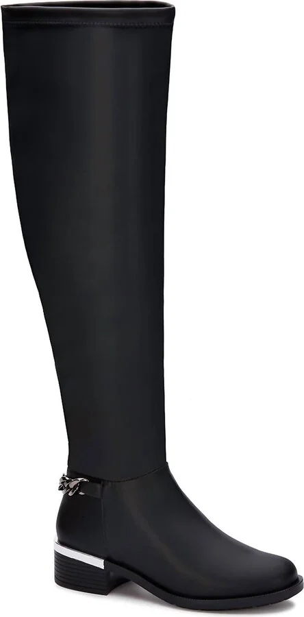 Women's Tall Riding Boots With Chain Accent In Black