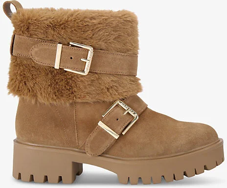 Womens Tan Alpine Buckle-Embellished Flat Suede Ankle Boots Eur 38/5 Uk Women