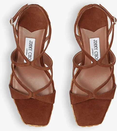 Womens Tan Ayla 85 Suede and Raffia Wedge Sandals Eur 41 / 8 Uk Women - Image 2