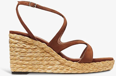 Womens Tan Ayla 85 Suede and Raffia Wedge Sandals Eur 41 / 8 Uk Women