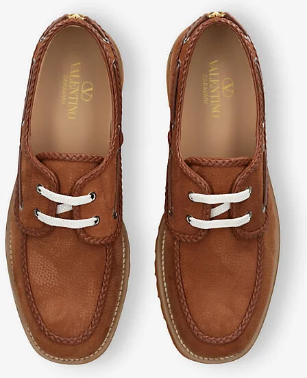 Womens Tan Braided-Trim Suede Boat Shoes Eur 43.5 / 9.5 Uk Men - Image 2