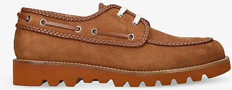 Womens Tan Braided-Trim Suede Boat Shoes Eur 43.5 / 9.5 Uk Men