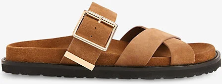 Womens Tan Celestine Buckle-Detail Leather Slider Eur 39 / 6 Uk Women