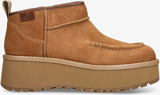 Womens Tan Cityfunc Ultra Mini Logo-Patch Platform Suede and Shearling Boots Eur 36 / 3 Uk Women