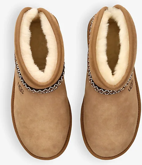 Womens Tan Classic Mini Crescent Suede and Shearling Boots Eur 37 / 4 Uk Women - Image 2