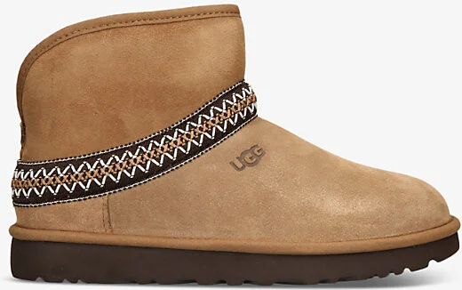 Womens Tan Classic Mini Crescent Suede and Shearling Boots Eur 37 / 4 Uk Women