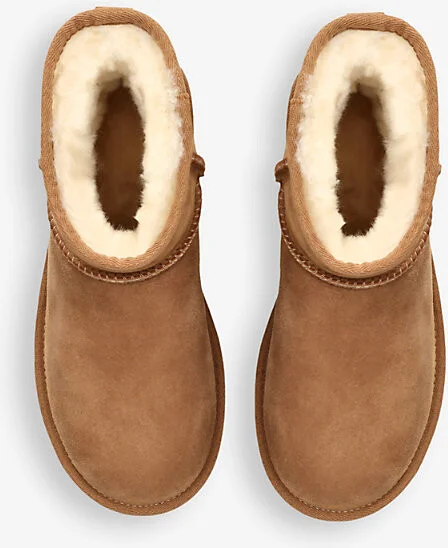 Womens Tan Classic Mini Regenerate Logo-Patch Suede and Shearling Ankle Boots Eur 40 / 7 Uk Women - Image 2