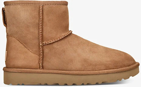 Womens Tan Classic Mini Regenerate Logo-Patch Suede and Shearling Ankle Boots Eur 40 / 7 Uk Women