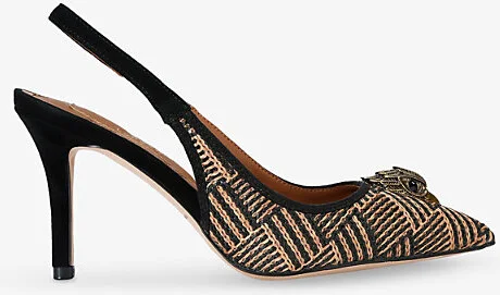 Womens Tan Comb Belgravia Eagle-Embellished Slingback Faux-Leather Heeled Courts Eur 38/5 Uk Women