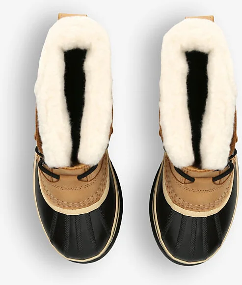 Womens Tan Comb Caribou Fleece-Trim Leather Snow Boots Eur 36 / 3 Uk Women - Image 2