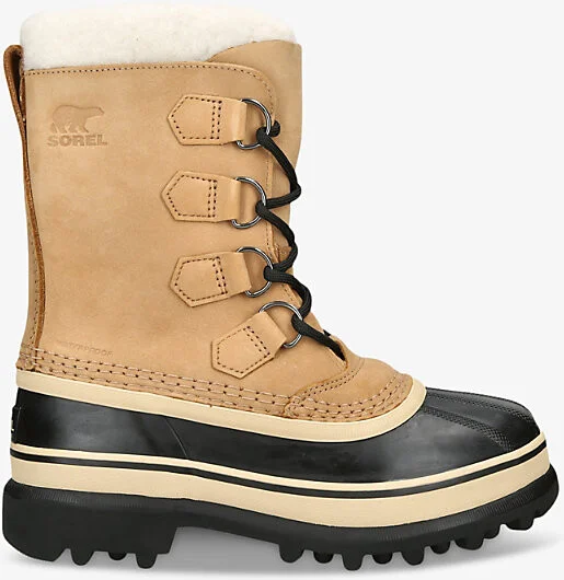 Womens Tan Comb Caribou Fleece-Trim Leather Snow Boots Eur 36 / 3 Uk Women