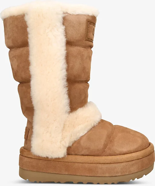 Womens Tan Comb Classic Cloudpeak Ta Logo-Patch Suede Knee-High Boots Eur 38/5 Uk Women