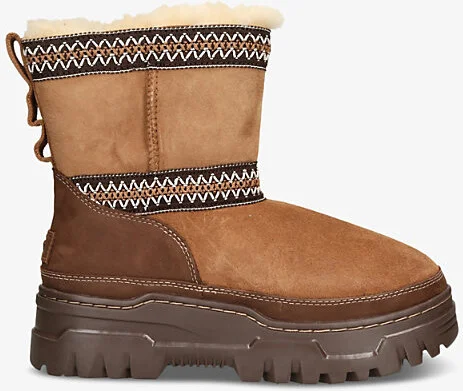 Womens Tan Comb Classic Mini Trailgrazer Suede and Shearling Ankle Boots Eur 37 / 4 Uk Women