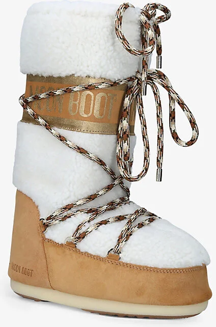 Womens Tan Comb Icon Logo-Print Shearling and Suede Snow Boots Eur 35 / 2 Uk Women - Image 2