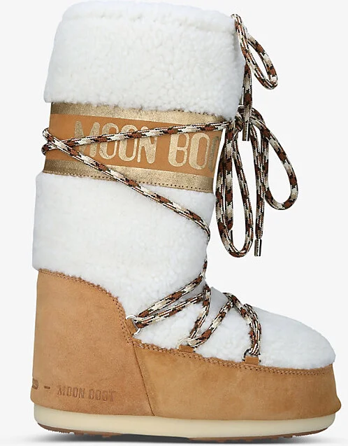 Womens Tan Comb Icon Logo-Print Shearling and Suede Snow Boots Eur 35 / 2 Uk Women