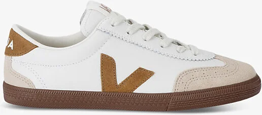 Womens Tan Comb Men's Volley Logo-Embroidered Leather Low-Top Trainers Eur 41 / 8 Uk Women