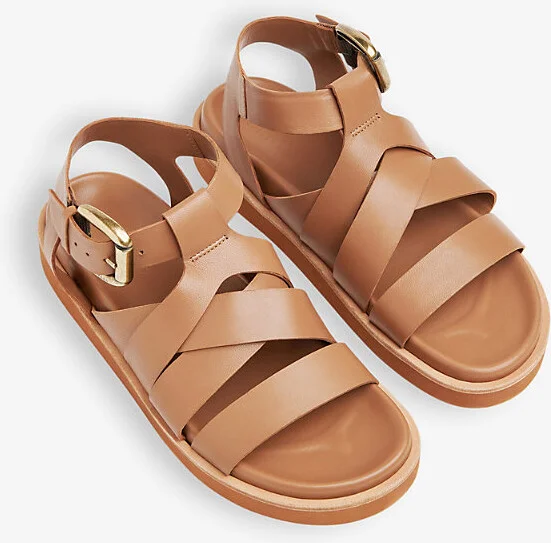 Womens Tan Ezra Multi-Strap Flat Leather Sandals Eur 37 / 4 Uk Women - Image 2