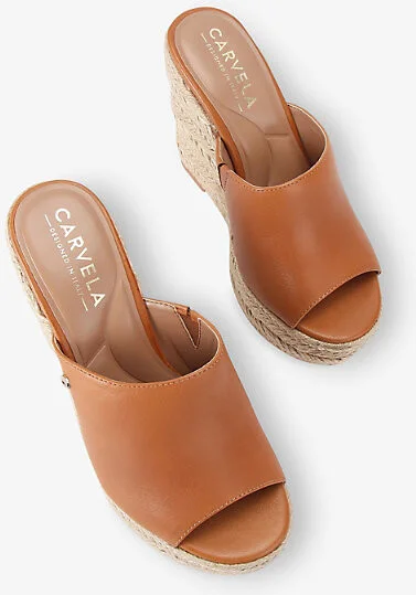Womens Tan Fiorella Logo-Embellished Leather Wedges Eur 41 / 8 Uk Women - Image 2