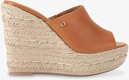 Womens Tan Fiorella Logo-Embellished Leather Wedges Eur 41 / 8 Uk Women