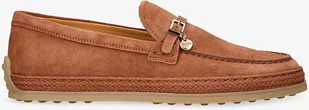 Womens Tan Gomma Raffia-Trim Suede Loafers Eur 39 / 6 Uk Women