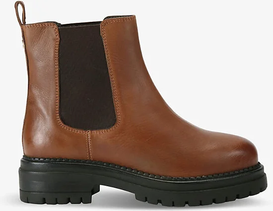 Womens Tan Headline Flat Leather Chelsea Boots Eur 37 / 4 Uk Women