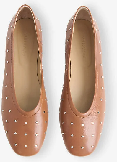 Womens Tan Karina Studded Leather Ballet Pumps Eur 36 / 3 Uk Women - Image 2