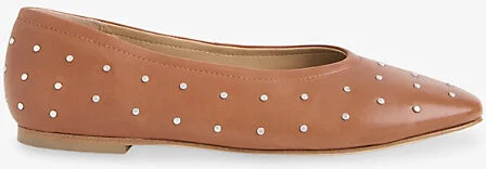 Womens Tan Karina Studded Leather Ballet Pumps Eur 36 / 3 Uk Women