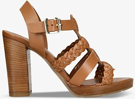 Womens Tan Krill Woven-Strap Heeled Leather Sandals Eur 40 / 7 Uk Women